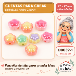 DB039-1 Cuentas irisadas bicolor – Flores – 17 × 17 mm – 8 unidades