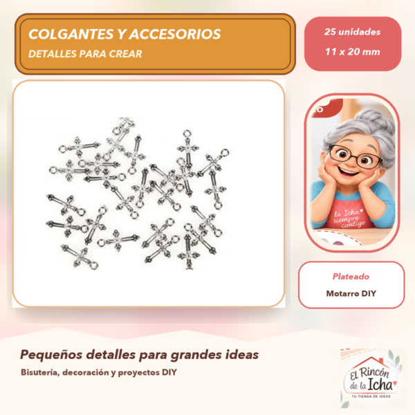 Set de 25 Colgantes Cruz Grande CCB Plateado 11 x 20 mm