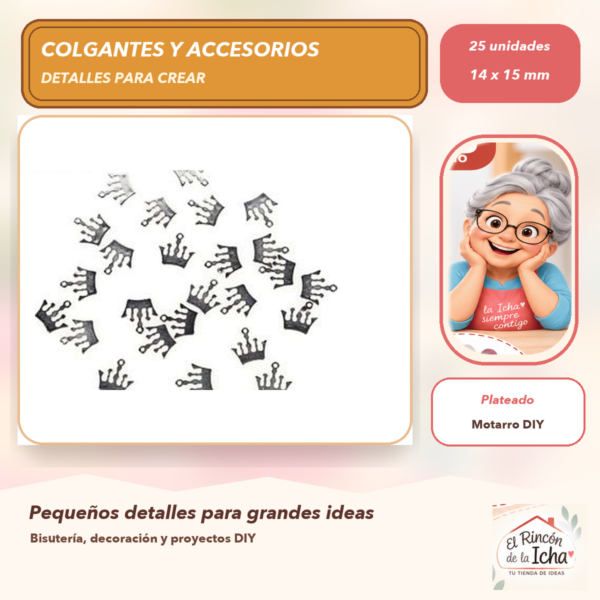 Set de 25 Colgantes Corona CCB Plateado 14 x 15 mm