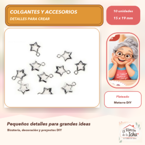 DB044-12 Set de 10 Colgantes Estrella Calada CCB Plateado 15 x 19 mm