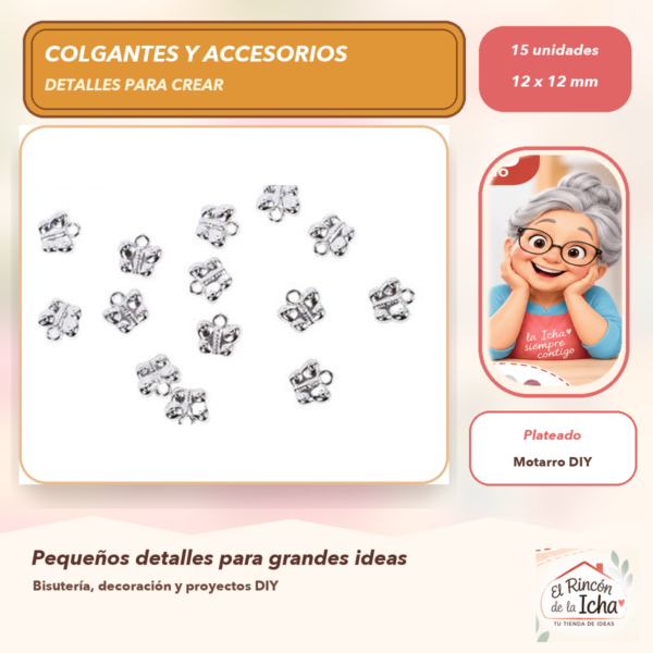 Set de 15 Colgantes Mariposa CCB Plateado 12 x 12 mm