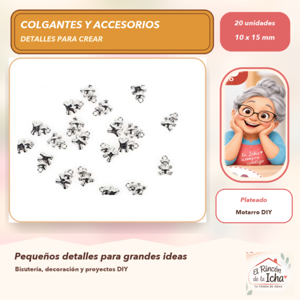 Set de 20 Colgantes Oso CCB Plateado 10 x 15 mm
