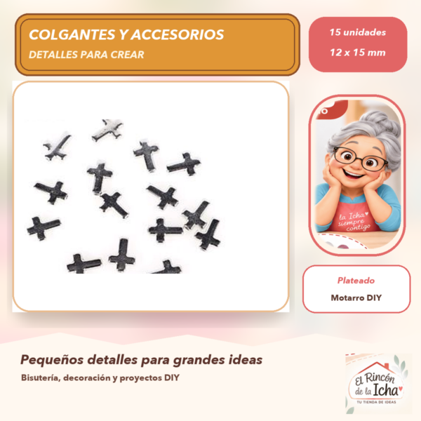 Set de 15 Colgantes Cruz CCB Plateado 12 x 15 mm