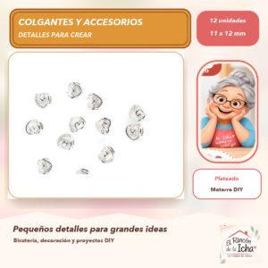 DB044-23 Set de 12 Colgantes Corazón CCB Plateado 11 x 12 mm