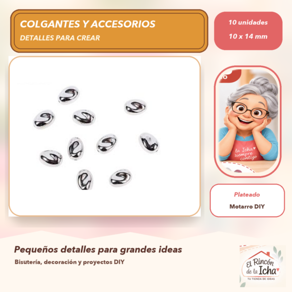 Set de 10 Colgantes Cuenta Ovalada CCB Plateado 10 x 14 mm
