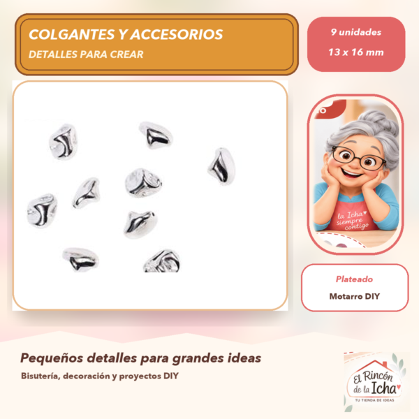 Set de 9 Colgantes Gota Irregular CCB Plateado 13 x 16 mm