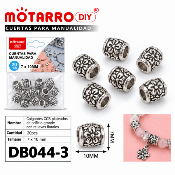 Colgantes CCB plateados de orificio grande – 7 × 10 mm – 20 unidades