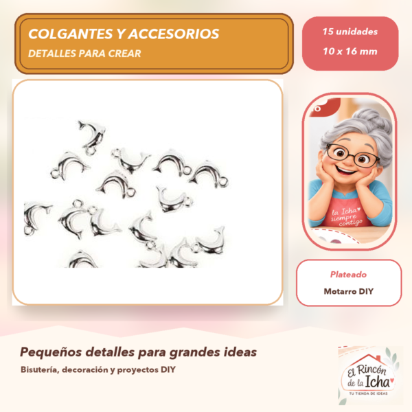 Set de 15 Colgantes Delfín CCB Plateado 10 x 16 mm