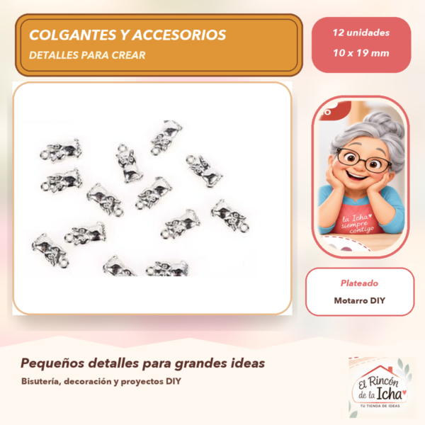 Set de 12 Colgantes Búho CCB Plateado 10 x 19 mm
