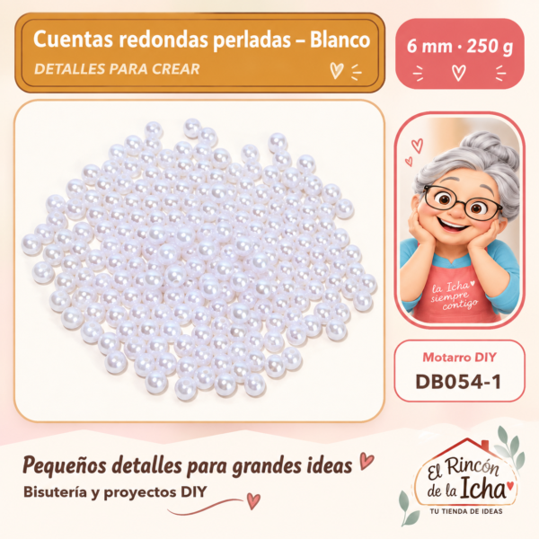 Cuentas redondas perladas – Blanco – 6 mm – 250 g