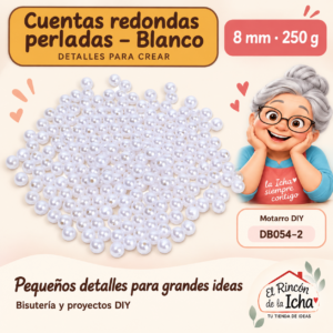 DB054-2 Cuentas redondas perladas – Blanco – 8 mm – 250 g