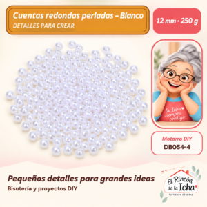 DB054-4 Cuentas redondas perladas – Blanco – 12 mm – 250 g