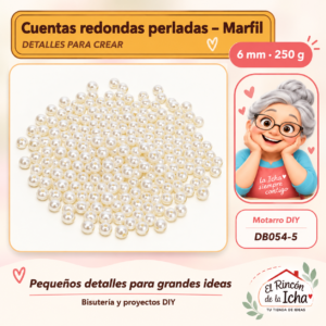 DB054-5 Cuentas redondas perladas – Marfil – 6 mm – 250 g