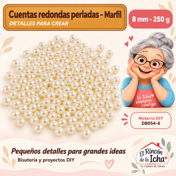 Cuentas redondas perladas – Marfil – 8 mm – 250 g