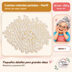 DB054-7 Cuentas redondas perladas – Marfil – 10 mm – 250 g