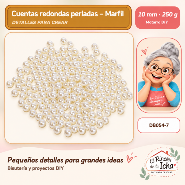 Cuentas redondas perladas – Marfil – 10 mm – 250 g