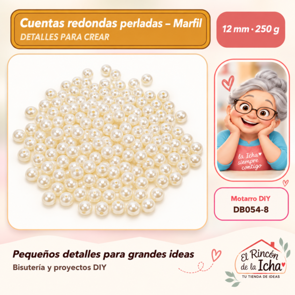 Cuentas redondas perladas – Marfil – 12 mm – 250 g