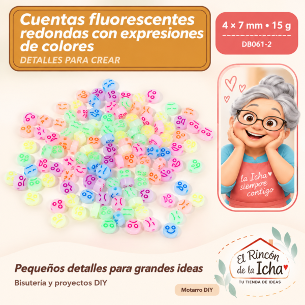 Cuentas fluorescentes redondas con expresiones de colores – 4 × 7 mm – 15 g
