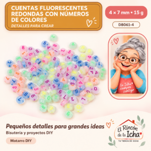 DB061-4 Cuentas fluorescentes redondas con números de colores – 4 × 7 mm – 15 g
