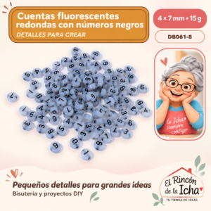 DB061-8 Cuentas fluorescentes redondas con números negros – 4 × 7 mm – 15 g