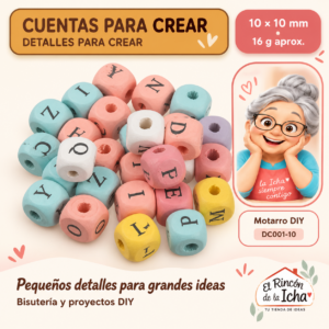 DC001-10 Cuentas de madera con letras negras – Multicolor pastel claro – 10 × 10 mm – 16 g aprox.