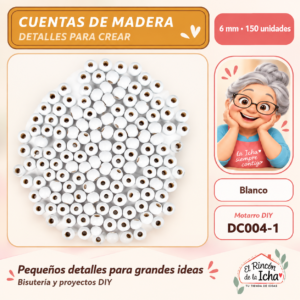 DC004-1 Cuentas redondas de madera – Blanco – 6 mm – 150 unidades