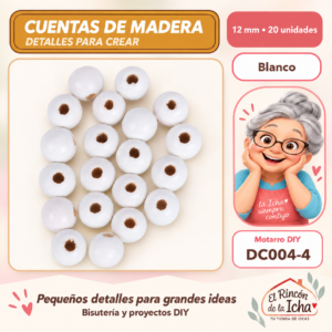 DC004-4 Cuentas redondas de madera – Blanco – 12 mm – 20 unidades