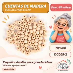 DC005-2 Cuentas redondas de madera – Natural – 8 mm – 80 unidades
