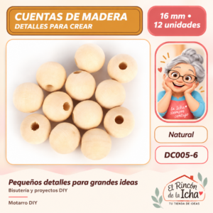 DC005-6 Cuentas de madera natural – 16 mm – 12 unidades