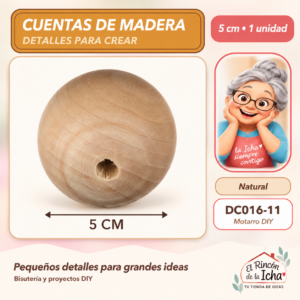 DC016-11 Cuenta redonda de madera – Natural – 5 cm – 1 unidad