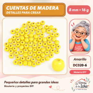 DC020-6 Cuentas redondas de madera – Amarillo – 8 mm – 16 g