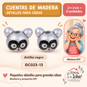 DC023-13 Cuentas de madera con orejitas – Antifaz negro – 2 × 2 cm – 2 unidades