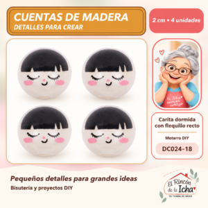 DC024-18 Cuentas de madera – Carita dormida con flequillo recto – 2 cm – 4 unidades