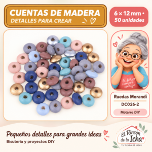 DC026-2 Cuentas de madera – Ruedas Morandi – 6 × 12 mm – 50 unidades