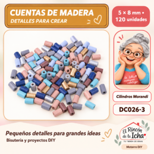 DC026-3 Cuentas de madera – Cilindros Morandi – 5 × 8 mm – 120 unidades
