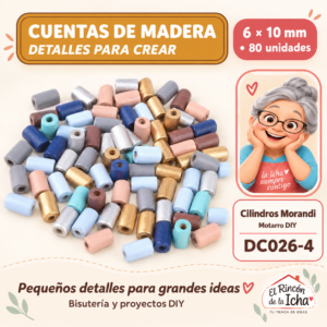 DC026-4 Cuentas de madera – Cilindros Morandi – 6 × 10 mm – 80 unidades