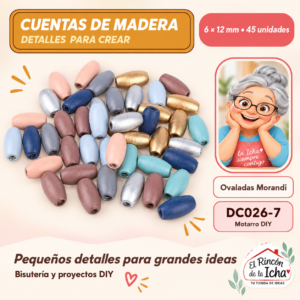 DC026-7 Cuentas de madera – Ovaladas Morandi – 6 × 12 mm – 45 unidades