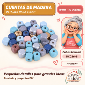 DC026-8 Cuentas de madera – Cubos Morandi – 10 mm – 40 unidades
