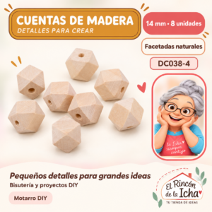 DC038-4 Cuentas de madera natural facetadas – 14 mm – 8 unidades