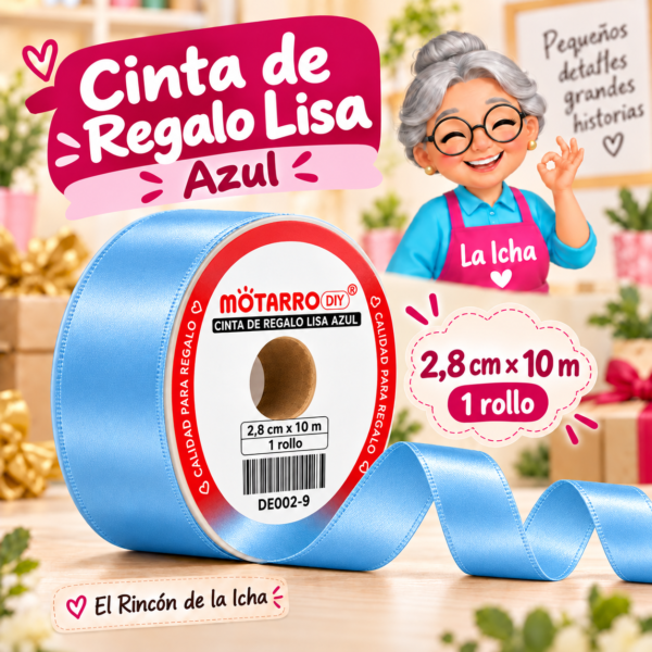 DE002-9 Cinta de Regalo Lisa Azul 2,8 cm x 10 m