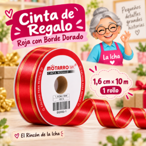 Cinta de Regalo Roja con Borde Dorado 1,6 cm x 10 m