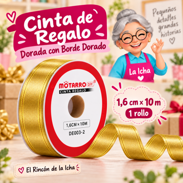 Cinta de Regalo Dorada con Borde Dorado 1,6 cm x 10 m