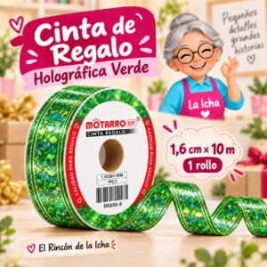 DE005-5 Cinta de Regalo Holográfica Verde 1,6 cm x 10 m