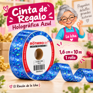 DE005-6 Cinta de Regalo Holográfica Azul 1,6 cm x 10 m