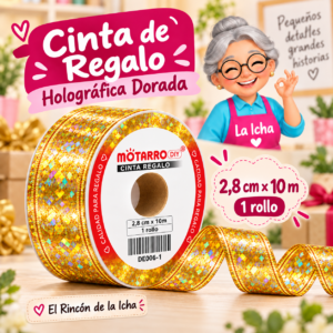 DE006-1 Cinta de Regalo Holográfica Dorada 2,8 cm x 10 m