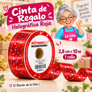 DE006-4 Cinta de Regalo Holográfica Roja 2,8 cm x 10 m