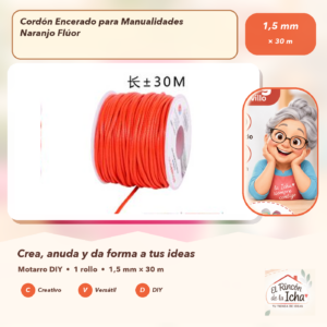 DE015-10 Cordón Encerado para Manualidades Naranjo Flúor 1,5 mm × 30 m