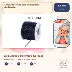 DE015-12 Cordón Encerado para Manualidades Azul Marino 1,5 mm × 30 m