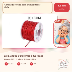 DE015-3 Cordón Encerado para Manualidades Rojo 1,5 mm × 30 m