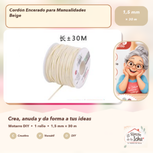 DE015-4 Cordón Encerado para Manualidades Beige 1,5 mm × 30 m